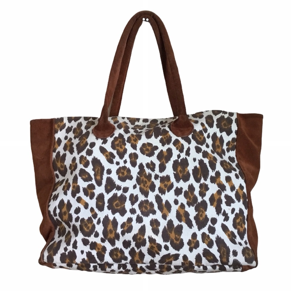 M.Y.A. Leopard Print Suede Canvas Tote Bag